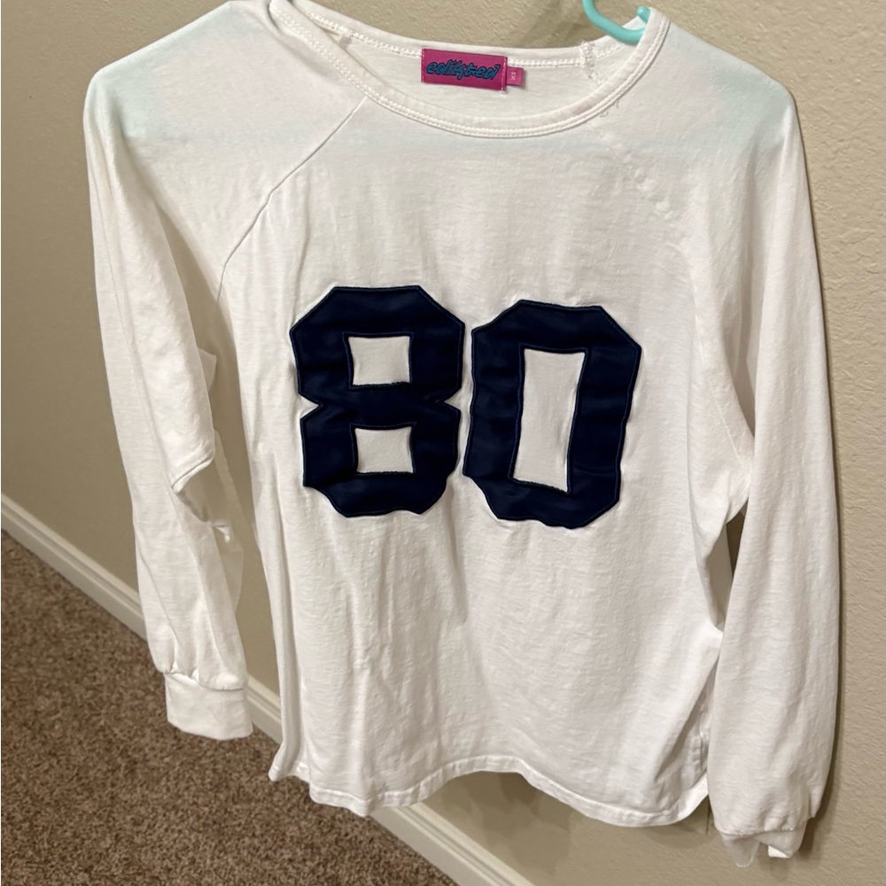 NWOT Edikted White Long Sleeve Shirt with Navy 80 Size XS (oversized)